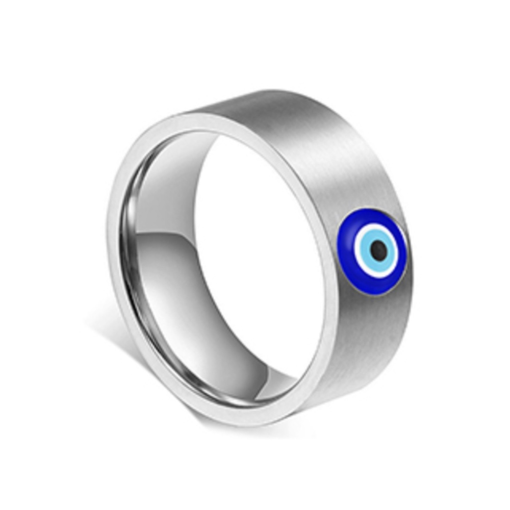 Evil Eye Turkish Men's Ring 8MM Stainless Steel Band Protection Jewelry Size 6